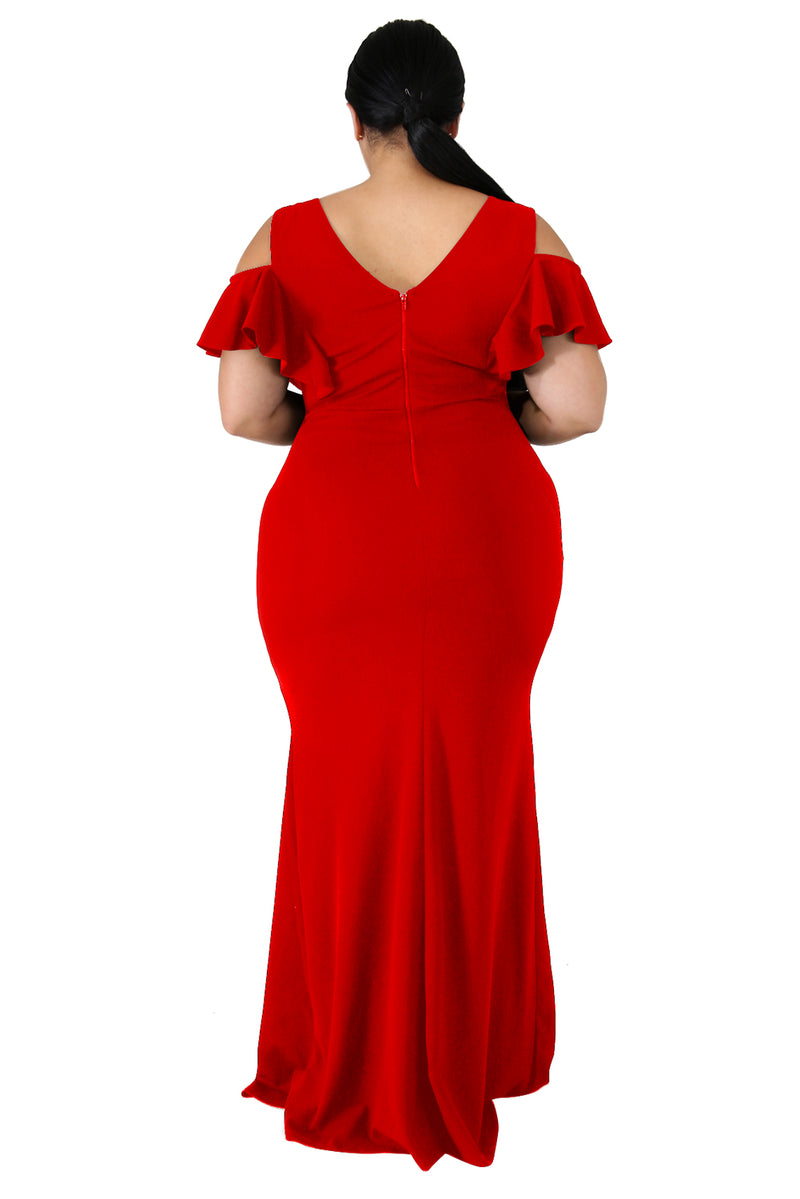 Red Plus Size Flamous Mermaid Dress