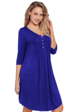 Royal Blue Quarter Sleeve Casual Tunic Dress