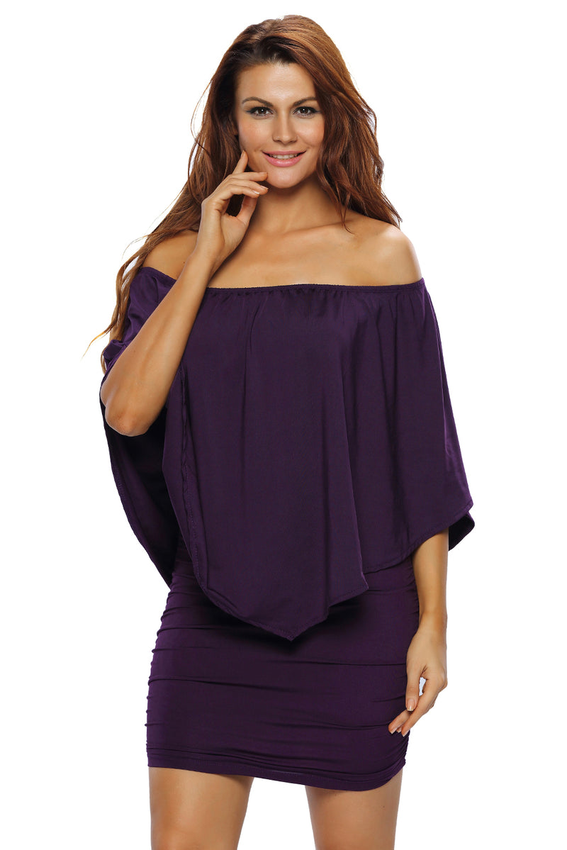 Plus Size Multiple Dressing Layered Purple Mini Poncho Dress