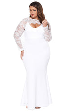 White Plus Size Lace Bolero Mermaid Gown