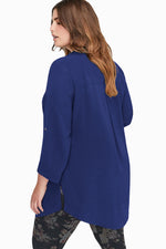 Navy Blue Plus Size Zip Down Chiffon Blouse