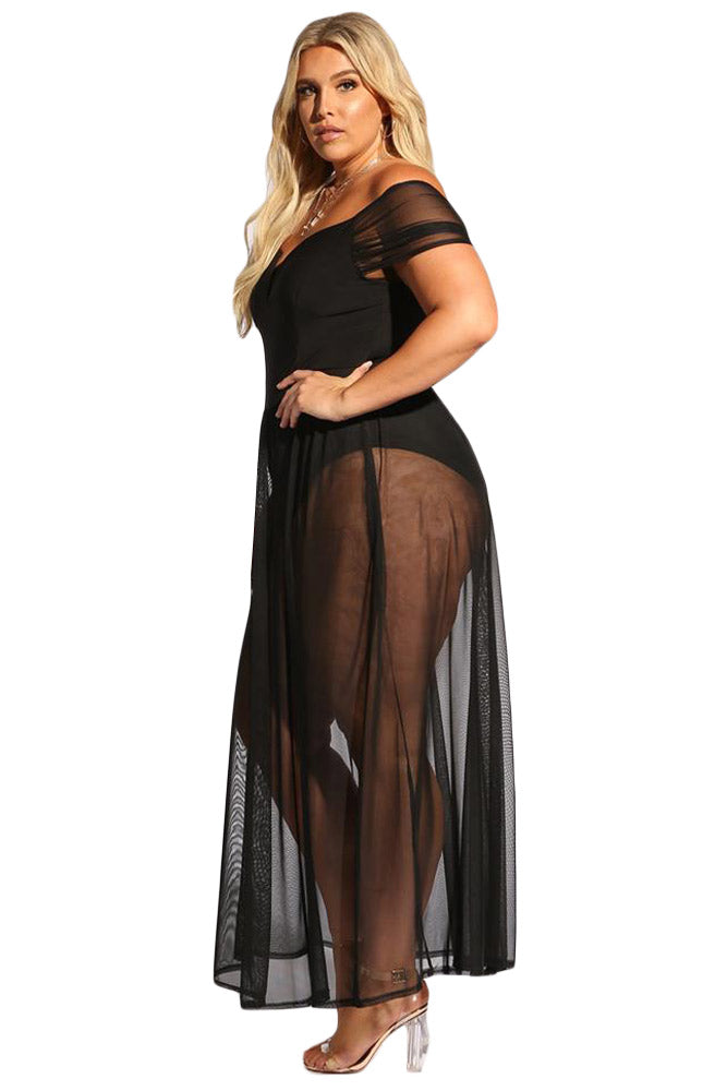 Black Sheer Allure Plus Size Bodysuit Dress