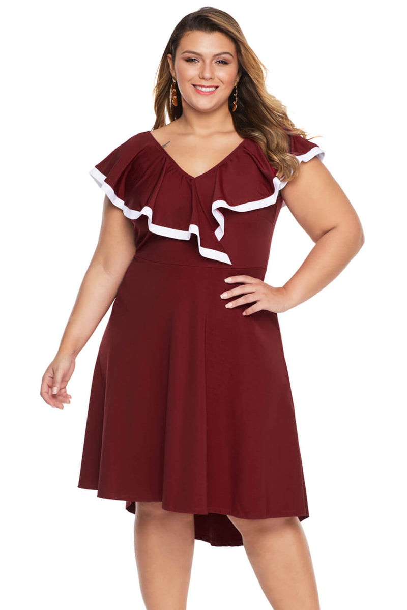 Red Frill Dip Hem Plus Size Dress