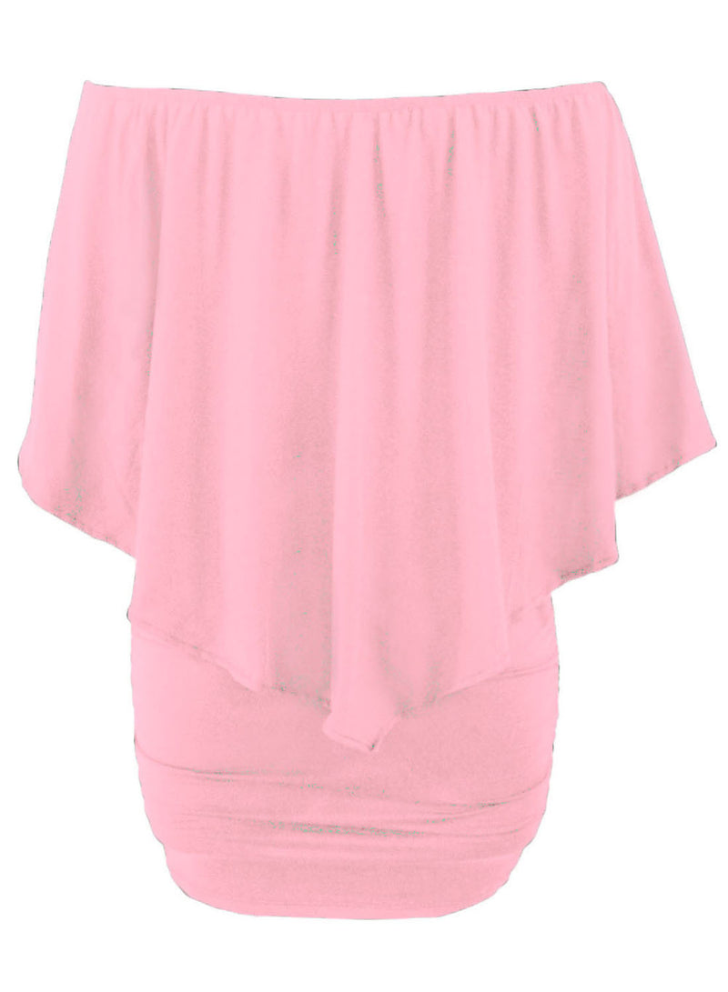 Plus Size Multiple Dressing Layered Pink Mini Poncho Dress