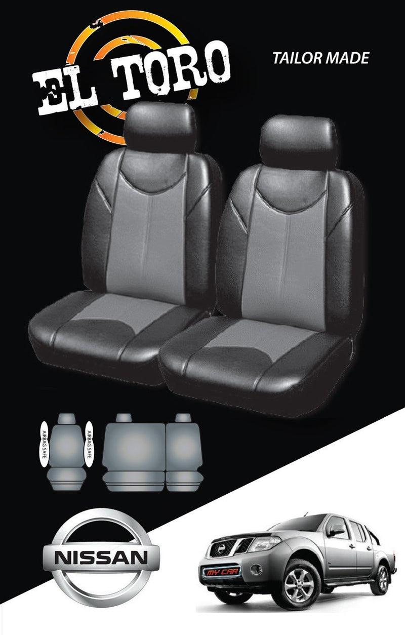 Leather Look PVC Seat Covers for Nissan Navara Fr 10/2007-On D40 Black Dual-Cab