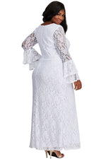 White Lace Bell Sleeve Plus Size Maxi Dress