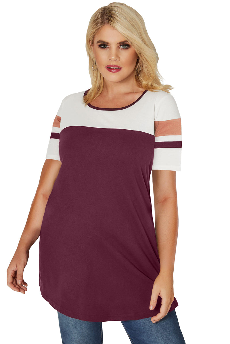 Red Plus Size Colour Block Top