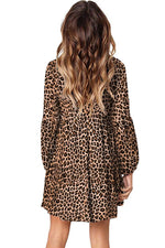 Leopard Ruffle V-Neck Flowy Loose Tunic Dress