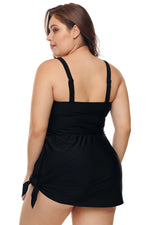 Black Plus Shoulder Straps Skater Swimdress Swimwear