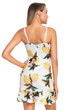 Lemon Fruity Print Ruffle Hem Mini Dress