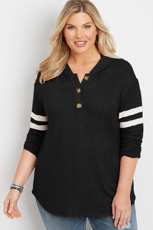 Black Plus Size Long Sleeve Pullover Hoodie