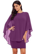 Purple Slinky Sexy Gauze Cape Mini Dress