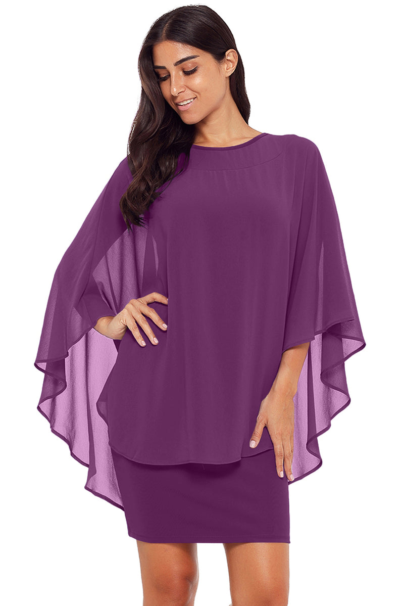 Purple Slinky Sexy Gauze Cape Mini Dress