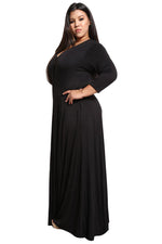 Black Plus Size Pocketed V Neck Maxi Dress