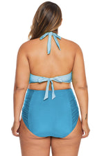 Sky Blue Allure Juniors Plus Size Laser Cut Flounce Swimwear