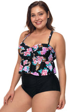 Peony and Tiger Print Ruffled Bikini High Waist Swimsuit