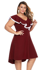 Red Frill Dip Hem Plus Size Dress