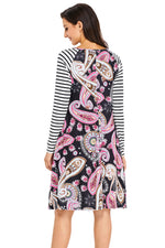 Black Paisley Print Stripe Raglan Sleeve Dress