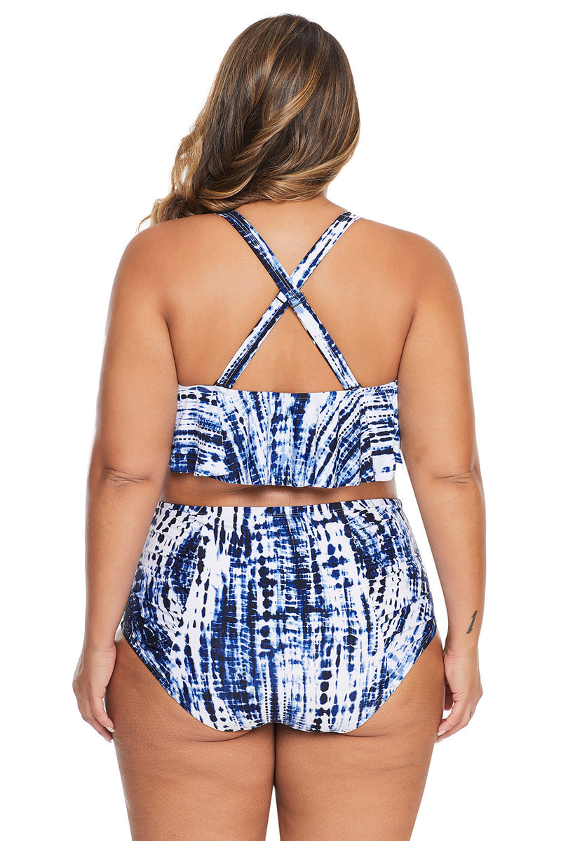 Plus Size Blue Strappy High Waist Swimwear