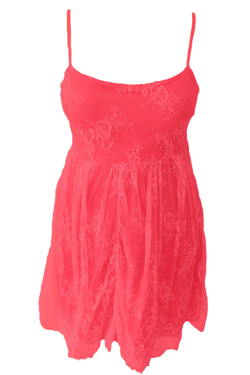 Red Big Girl Sweet Lace Skater Dress