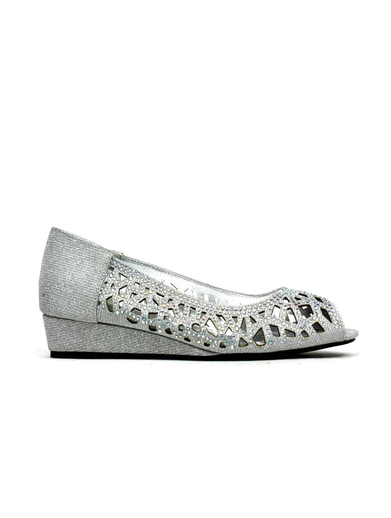 Indi Low Wedge Perforated Sandal Silver