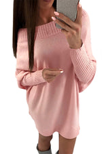 Pink Stylish Long Sleeve Baggy Sweater Dress