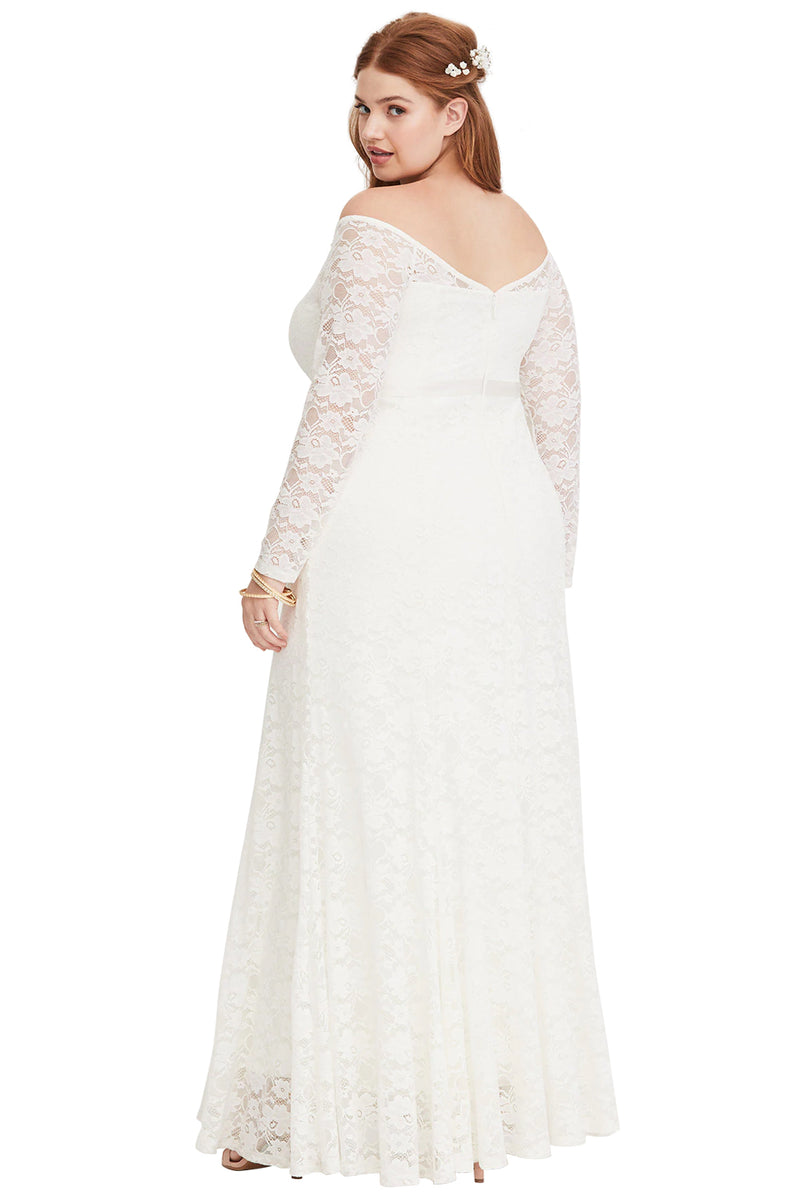 Special Occasion Plus Size White Lace Gown