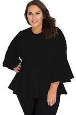 Black Crochet Insert Bell Sleeve Plus Size Top