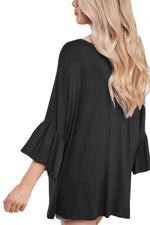 Black V Neck Ruffle Sleeve Oversize Top