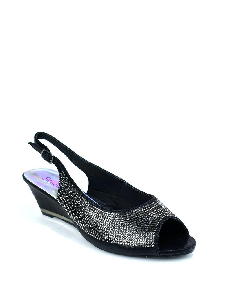 Wedge Diamante Sandal Black