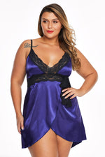 Purple Lace V Neckline Plus Size Babydoll