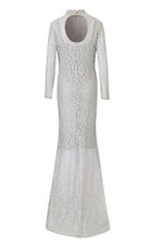 White Plus Size High Neck Lace Fishtail Maxi Dress