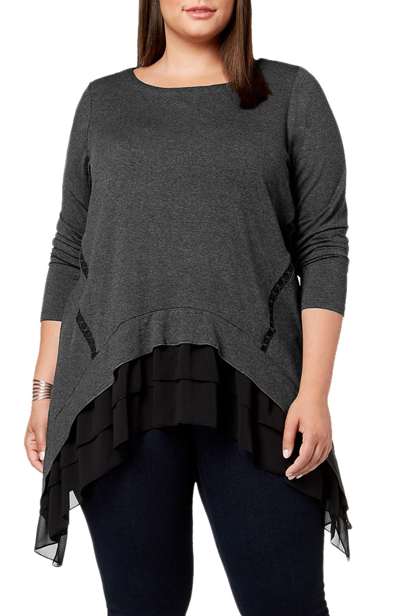 Black Sheer Ruffled Splice Plus Size Top