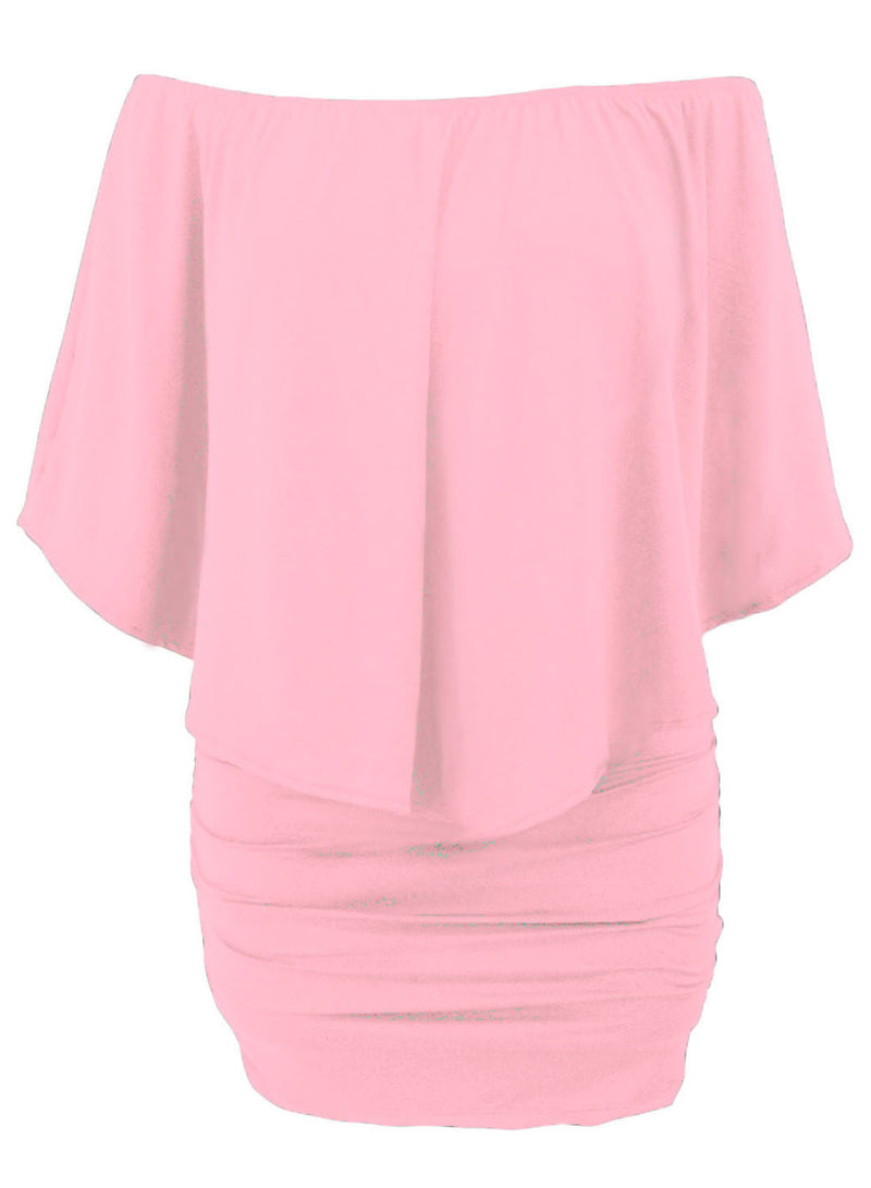 Plus Size Multiple Dressing Layered Pink Mini Poncho Dress