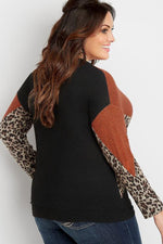 Orange Plus Size Animal Print Splice Long Sleeve Pullover Sweatshirt