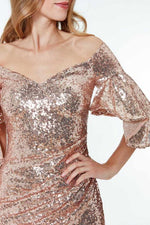 Apricot Off The Shoulder Sequined Maxi Dress