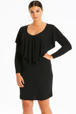 Black Ruffled Poncho Front Curvy Dress