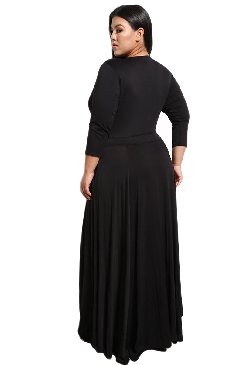 Black Plus Size Pocketed V Neck Maxi Dress