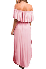 Pink Flounce Off Shoulder Maxi Jersey Dress