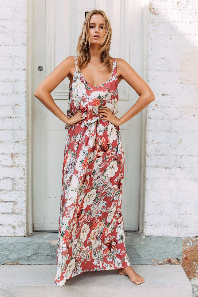 Chic Summer Boho Floral Maxi Dress in Pink