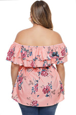 Pink Plus Size Floral Tiered Off the Shoulder Top