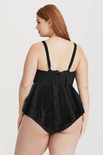 Black Plus Size Lace Surplice Ruffle One-piece Swimsuit