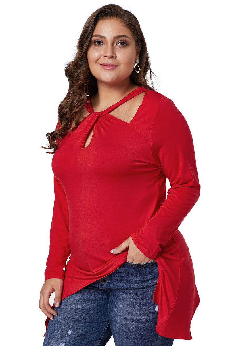 Red Plus Size Cutout Swing Tunic Top