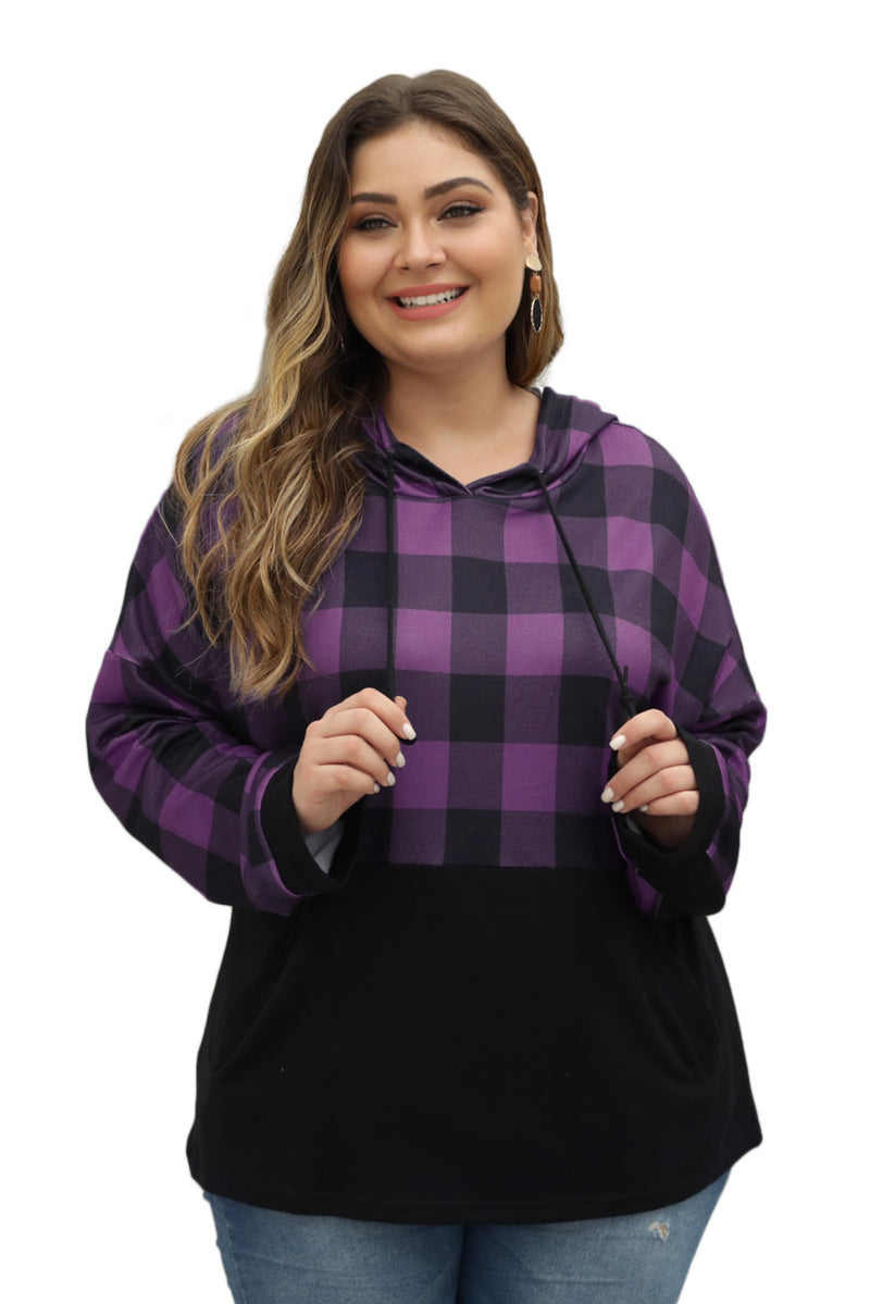 Purple Plaid Patchwork Plus Size Hoodie