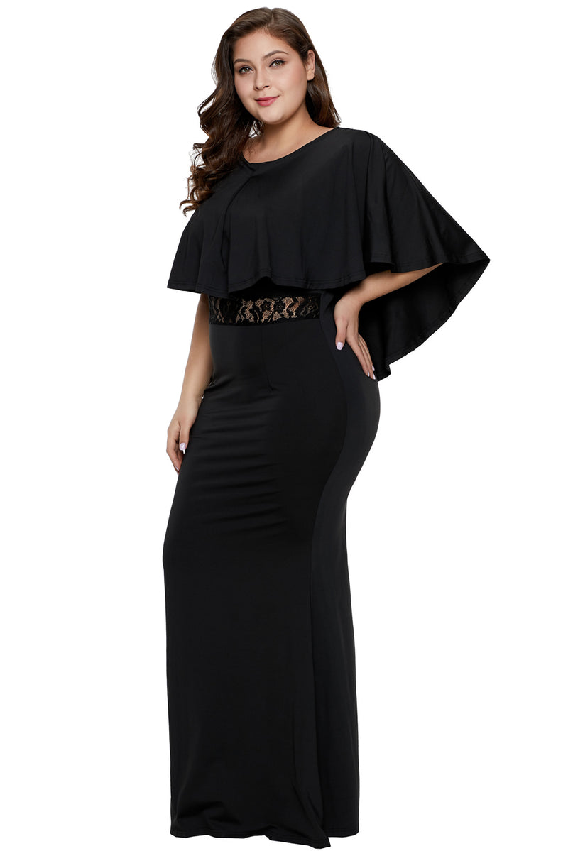 Black Cape Overlay Plus Size Dress