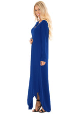 Blue Y Strap Neckline Relaxed Long Jersey Dress