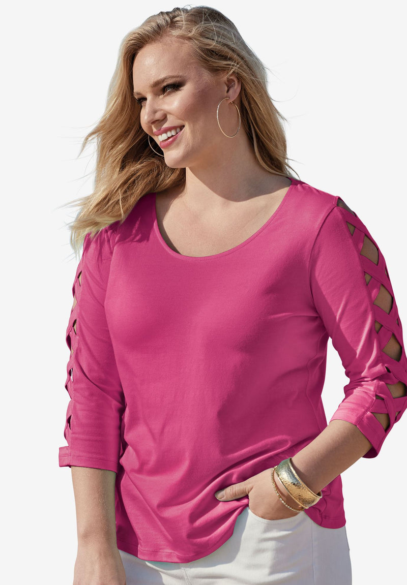 Rose Lattice Quarter Sleeved Plus Size Top