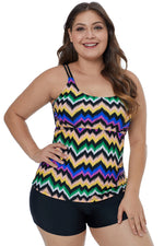 Fuzzy Zigzag Print Tankini Swim Top