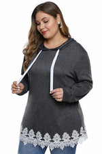 Gray Plus Size Supersoft Hoodie Sweatshirt With Lace Trim