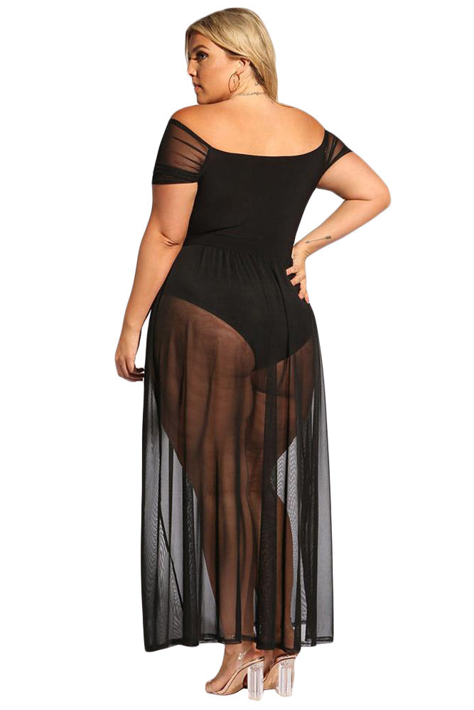 Black Sheer Allure Plus Size Bodysuit Dress